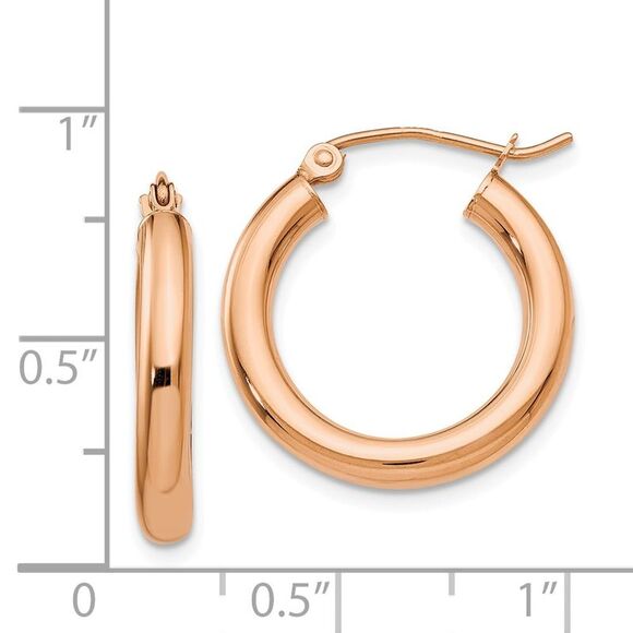 3mm, 14k Rose Gold Polished Round Hoop Earrings, 20mm (3/4 Inch) - Picture 4 of 5